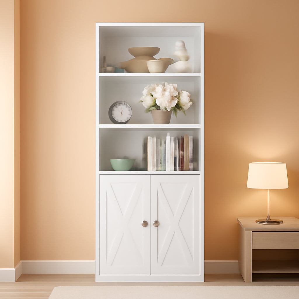 Industrial Bookshelf With Doors 11.8 Depth 5 Shelf Bookcase