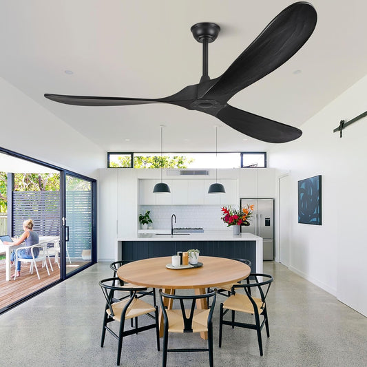 52 Inch Matte Black Ceiling Fan With Remote Walnut Blades