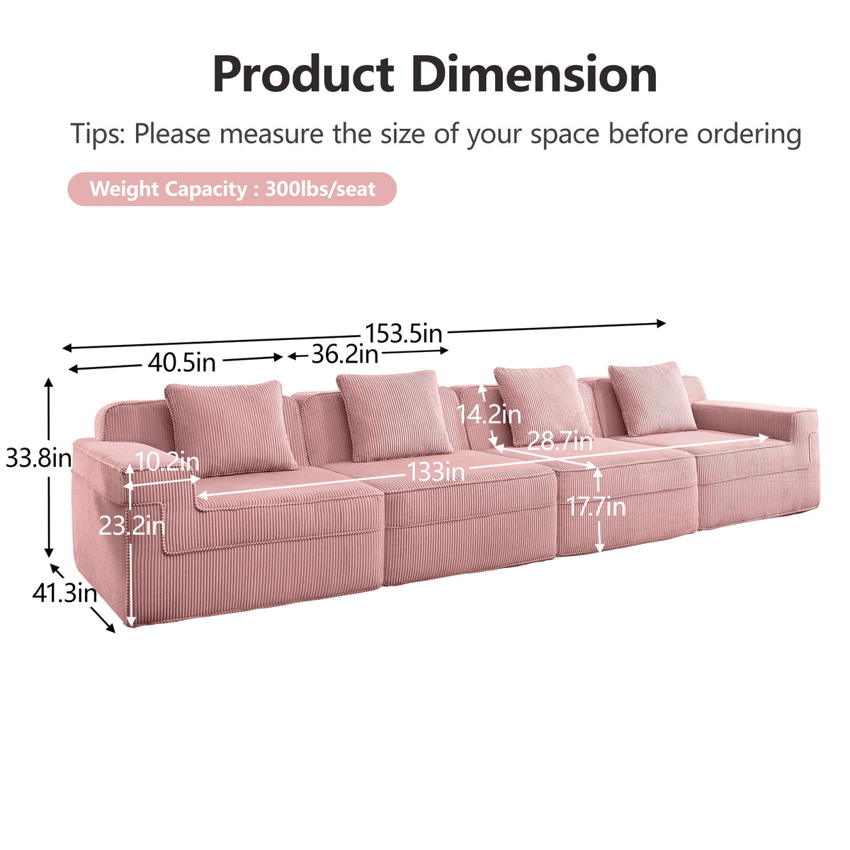 Modular 4 Seat Boneless Cloud Sectional Sofa