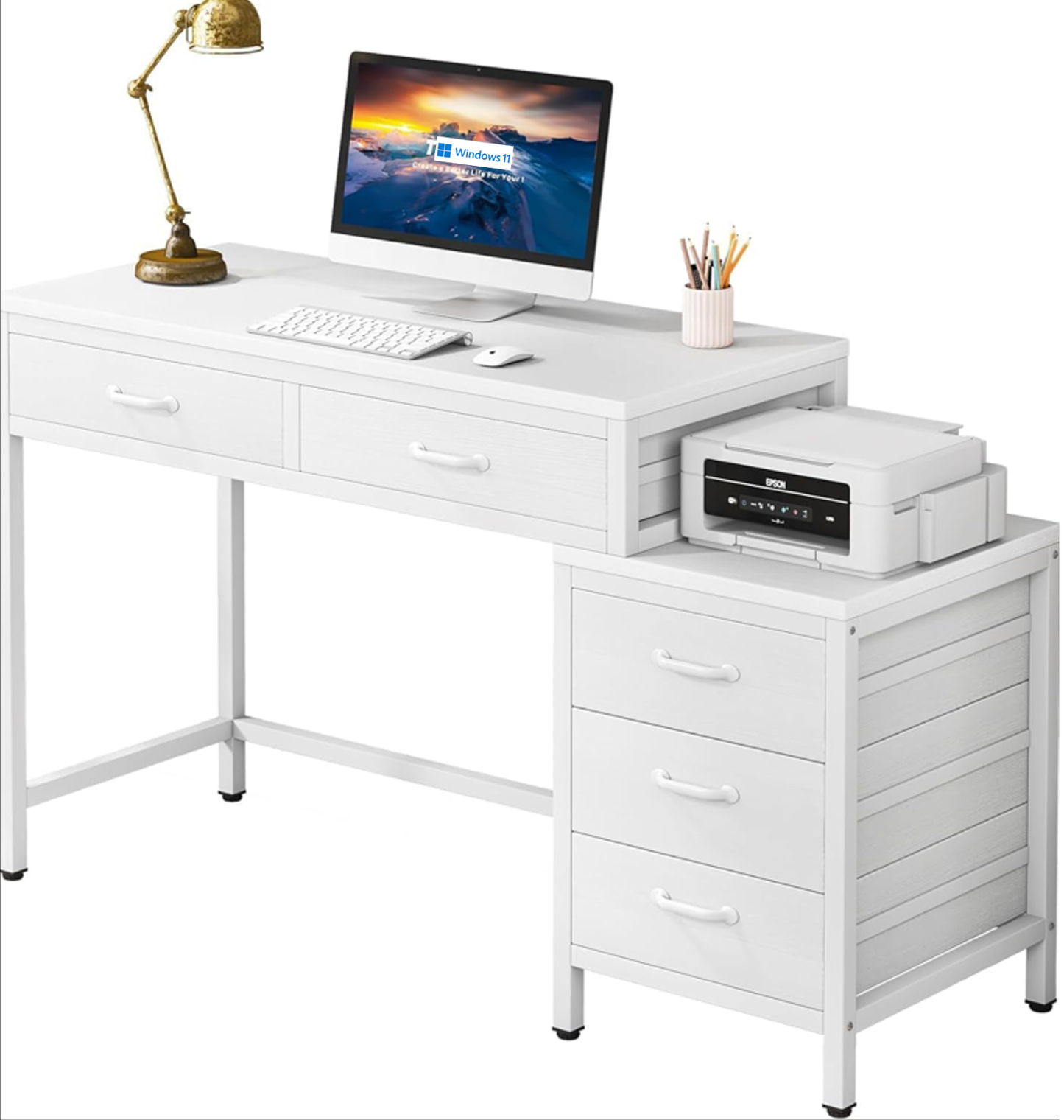 51" Reversible Computer Desk with 5 Drawers and File Cabinet