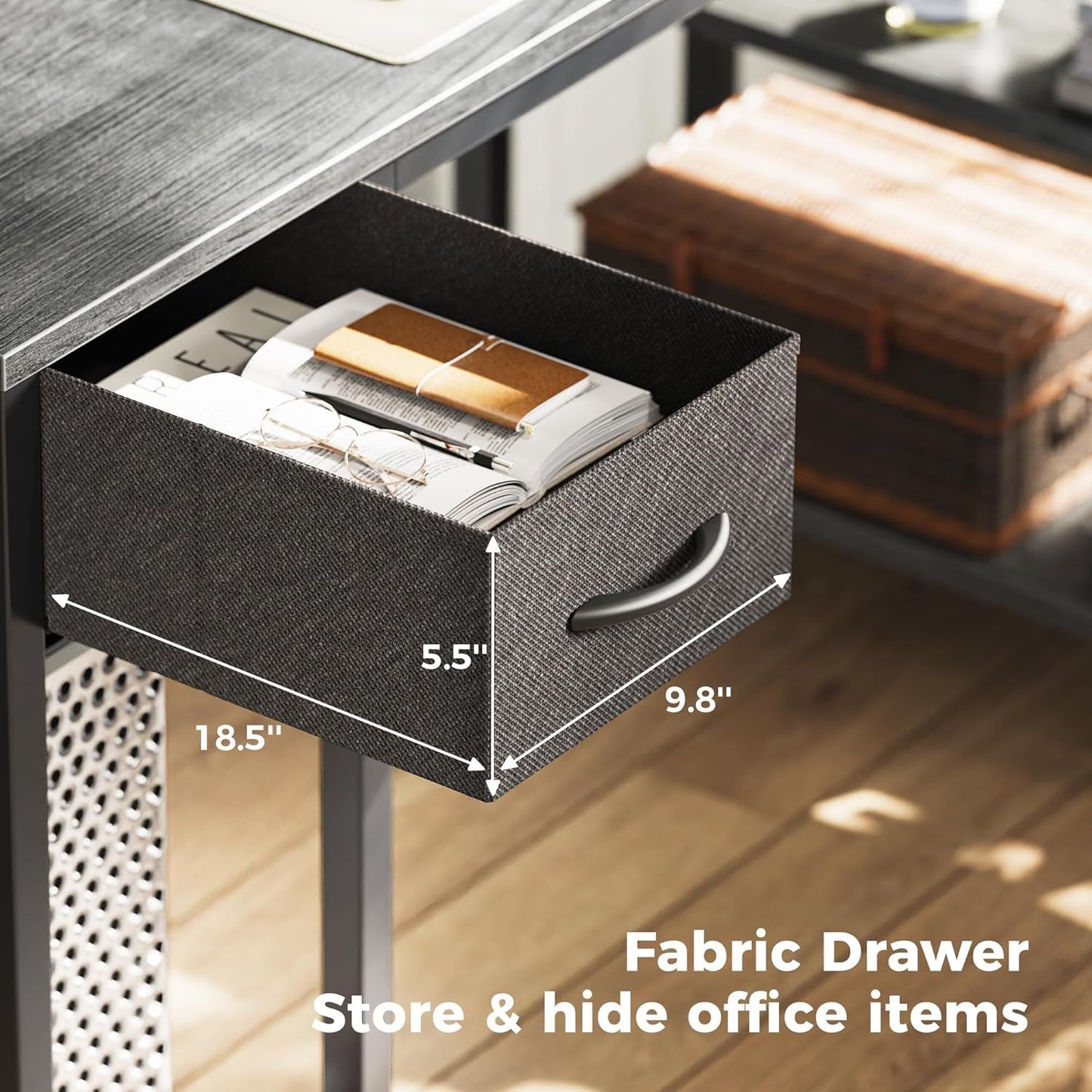 47 Inch L Shaped Desk With Led Lights And Power Outlets Grey