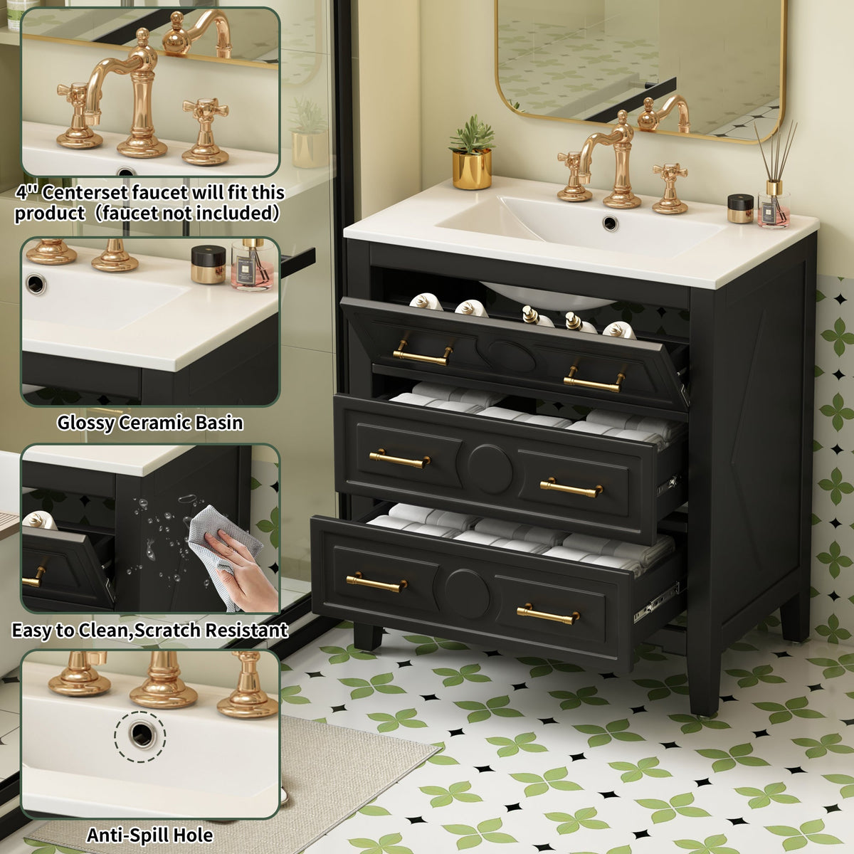 30" Bathroom Vanity with Ceramic Sink Combo