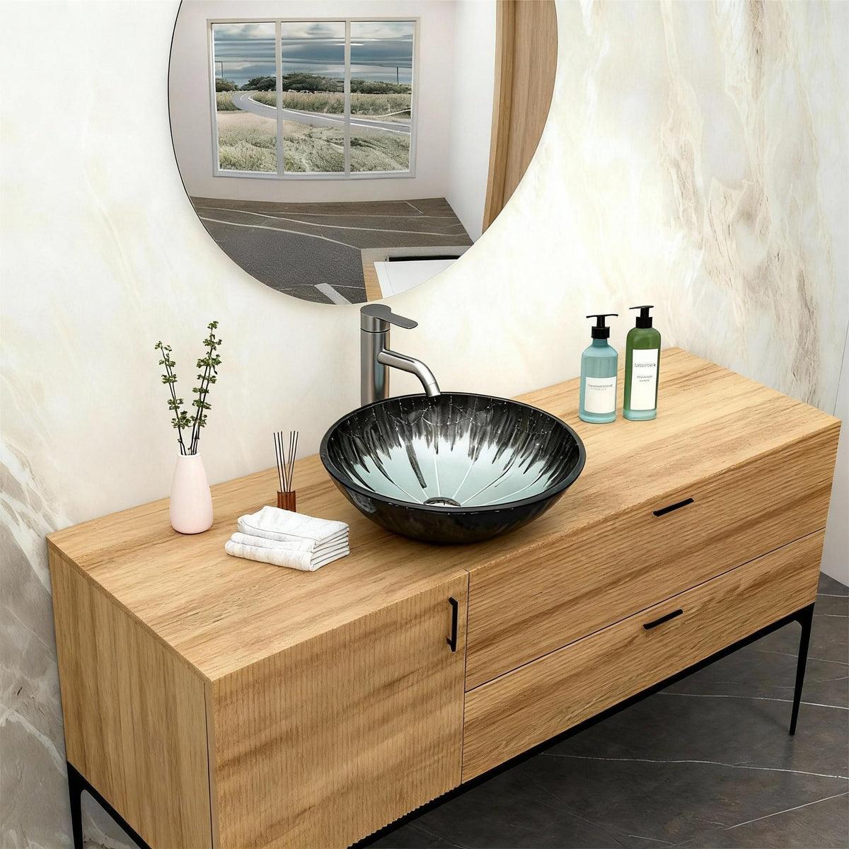 Artistic Tempered Glass Bathroom Vessel Sink