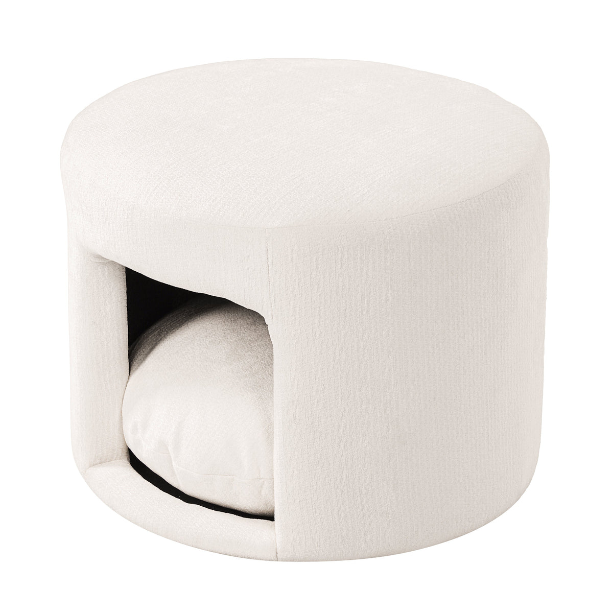 Beige Pet Friendly Ottoman with Removable Pet Cushion and Hidden Pet Nook