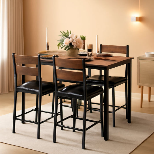 Dining Table Set For 4 Wood Kitchen Table With Upholstered Chairs Rustic Brown