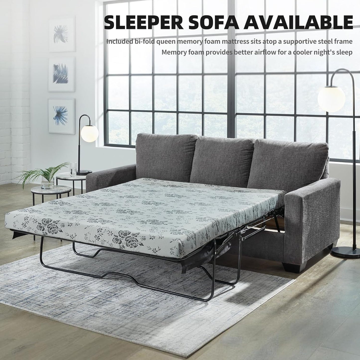 Queen Memory Foam Convertible Sofa Sleeper Charcoal