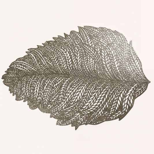 Vinyl Placemats Set - Leaf Cut Out Gold Table Mats, Heat Resistant & Non Slip