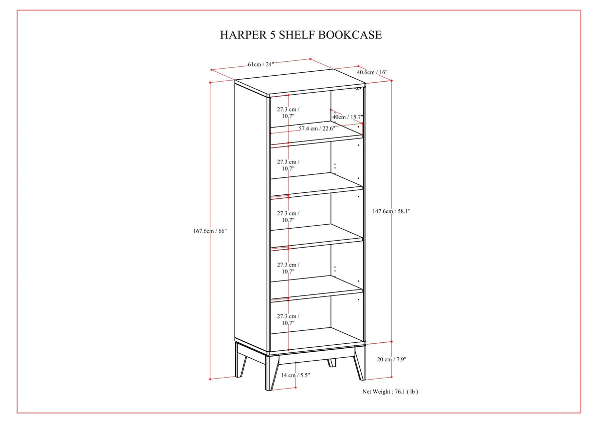 Harper 5 Shelf Bookcase