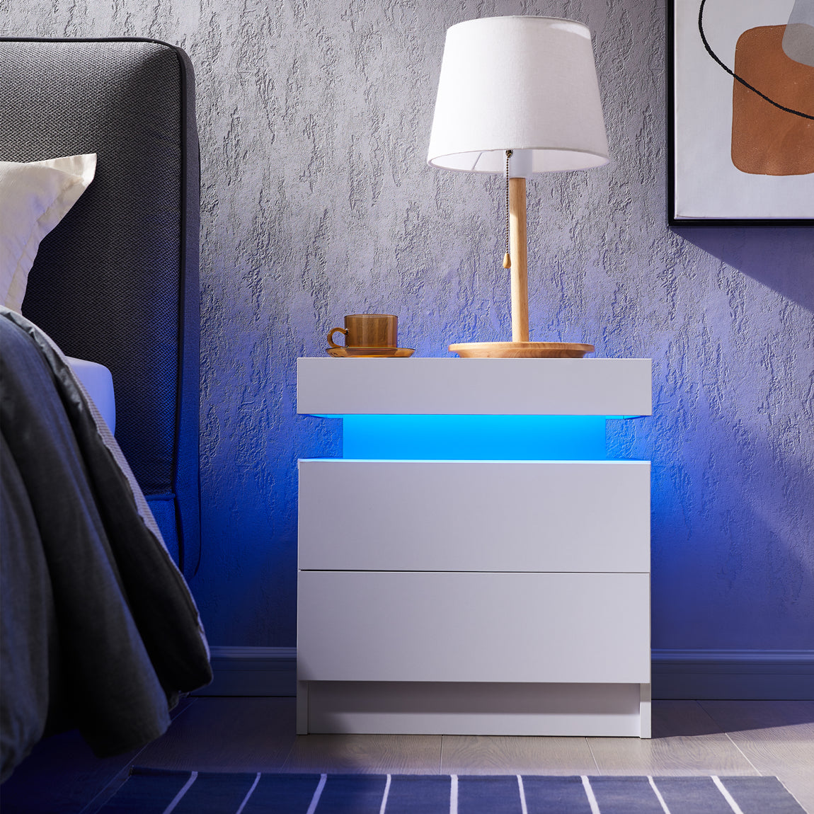 LED Nightstand with 2 Drawers for Bedroom