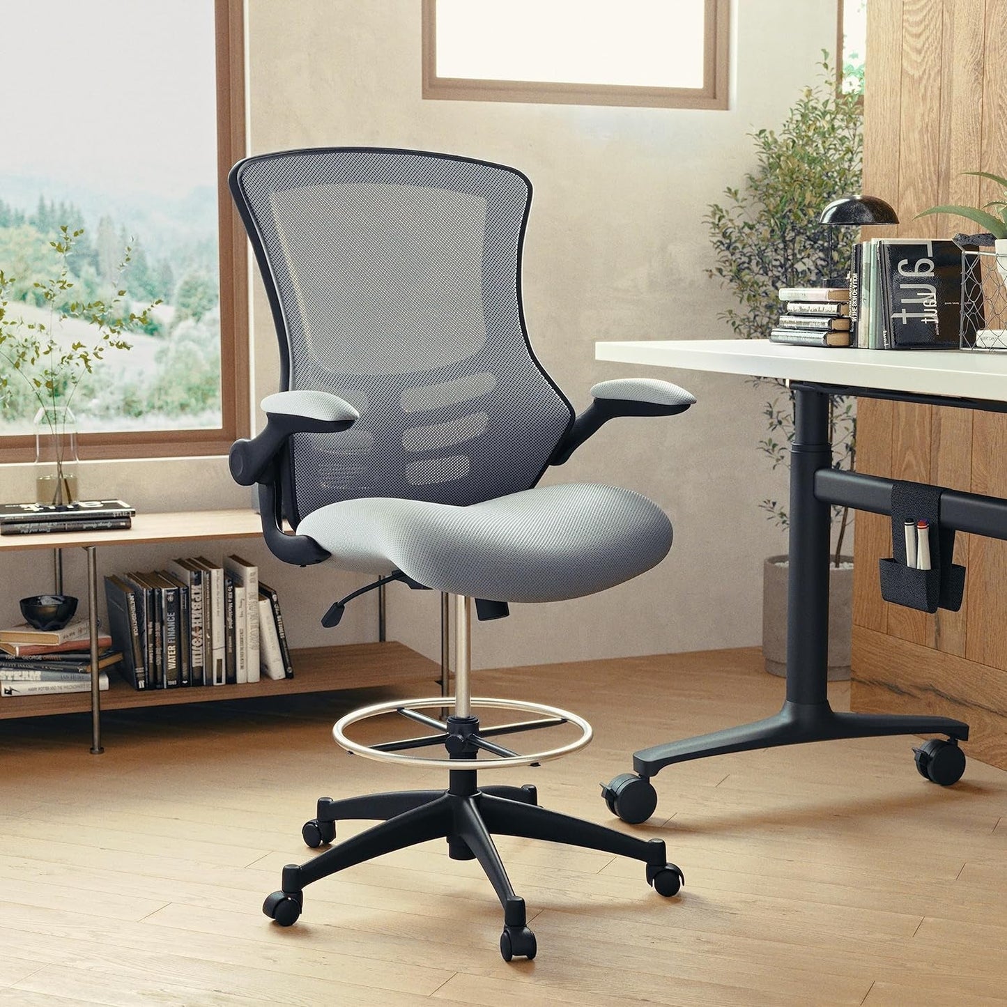 Kelista Mid Back Swivel Office Chair With Height Adjustable Dark Gray Mesh