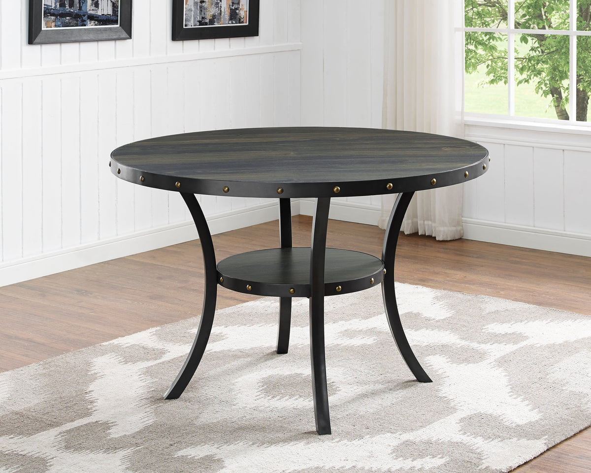 Biony Espresso Wood Dining Set With Gray Fabric Chairs