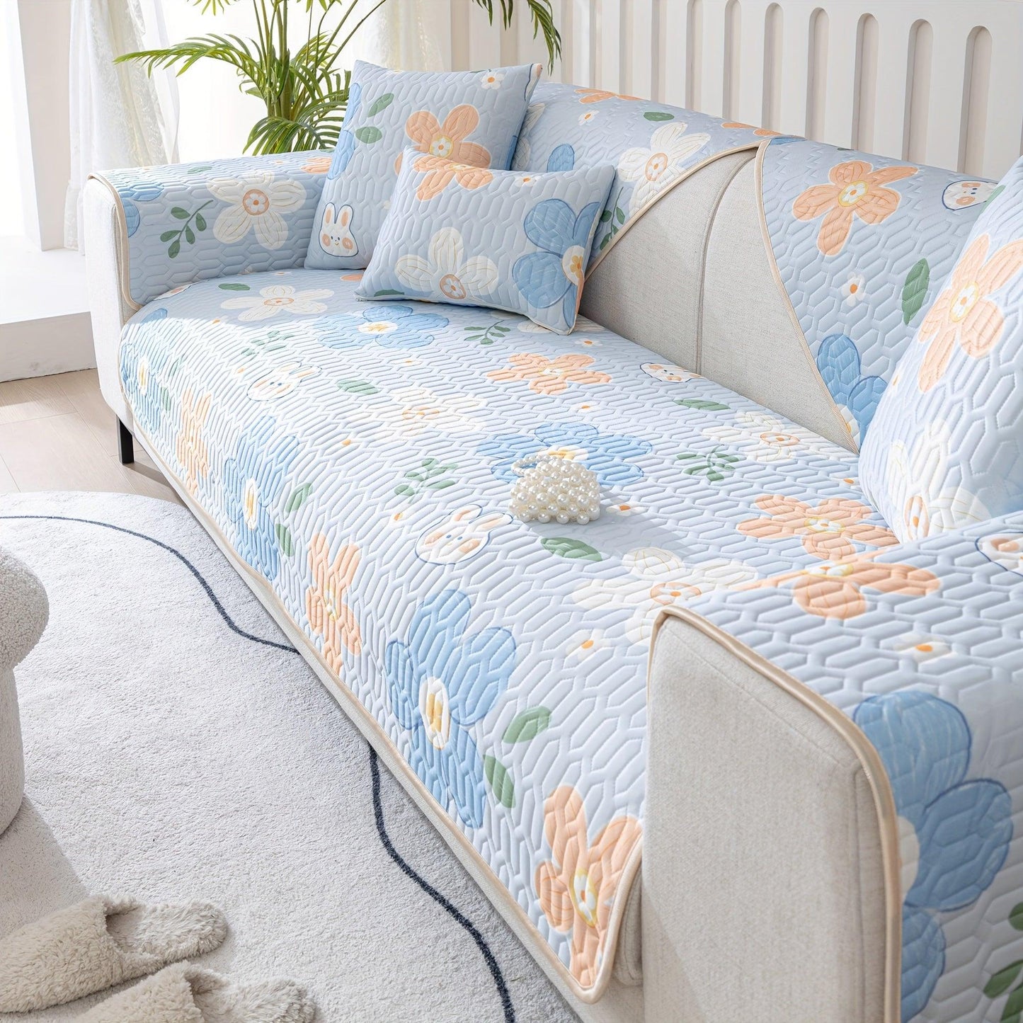 Boho Style Ice Silk Latex Sofa Cover Slipcover | Dog Hair Couch Cover