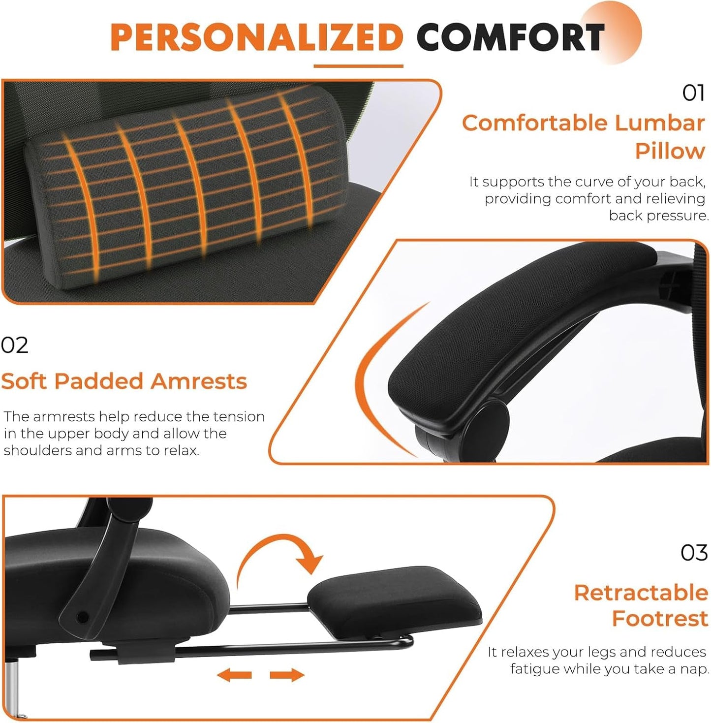 Black Ergonomic Office Desk Chair With Lumbar Support