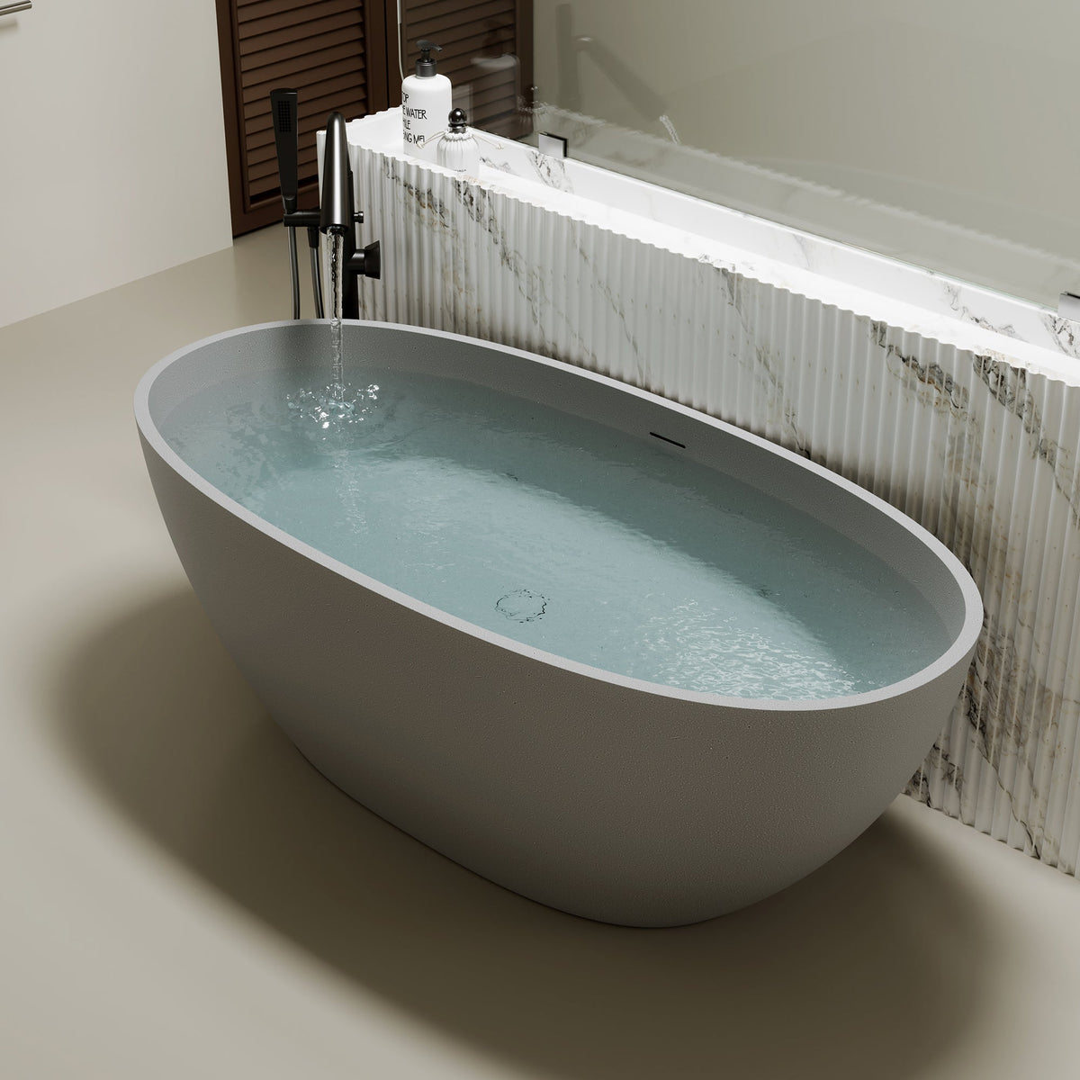 67'' Freestanding Bathtub Resin Stone Soaking Bathtub