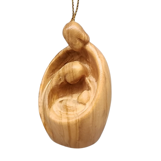 Modern Style Nativity Scene Ornament - Olive Wood - 3 Inch