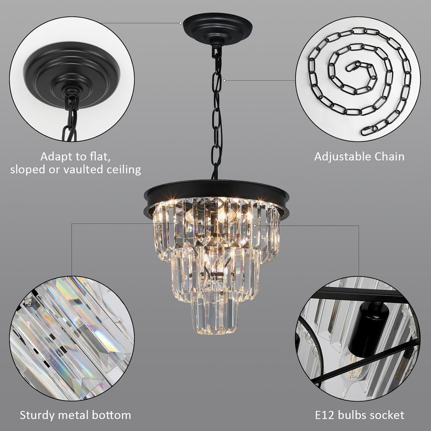 Black Four Light Crystal Chandelier Dining Pendant