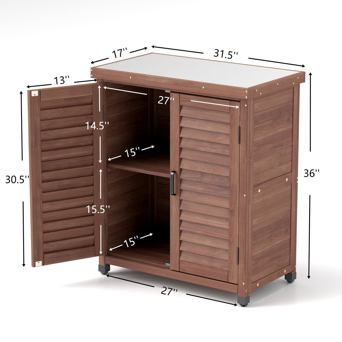 Potting Bench with Storage Cabinet and Metal Table Top