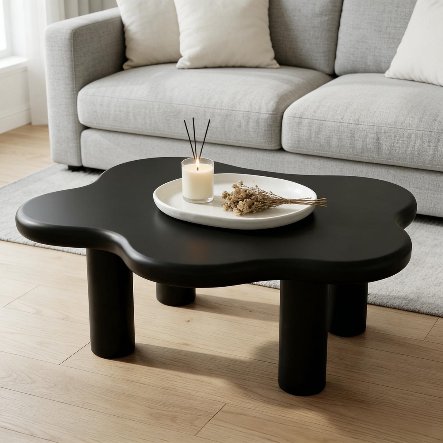 40'' Wood Cloud Coffee Table with 4 Round Legs