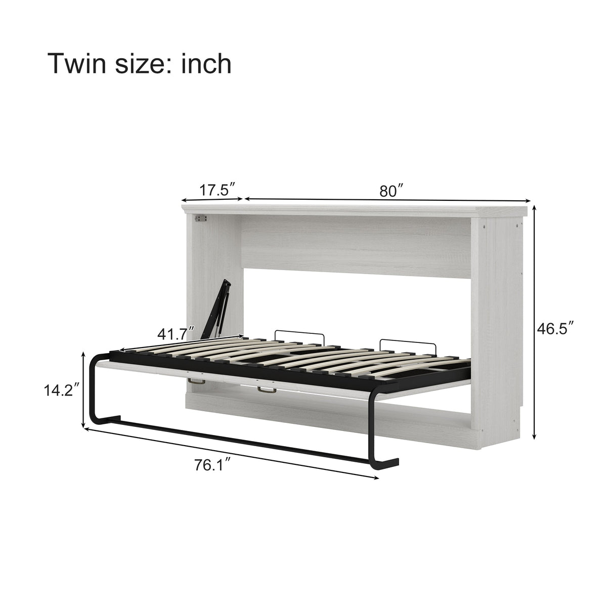 Twin Size Horizontal Murphy Bed in Rustic White