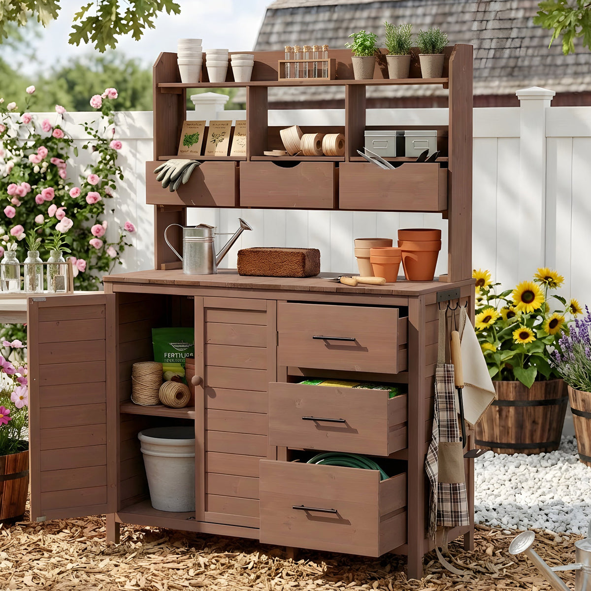 TOPMAX Farmhouse Patio Potting Bench
