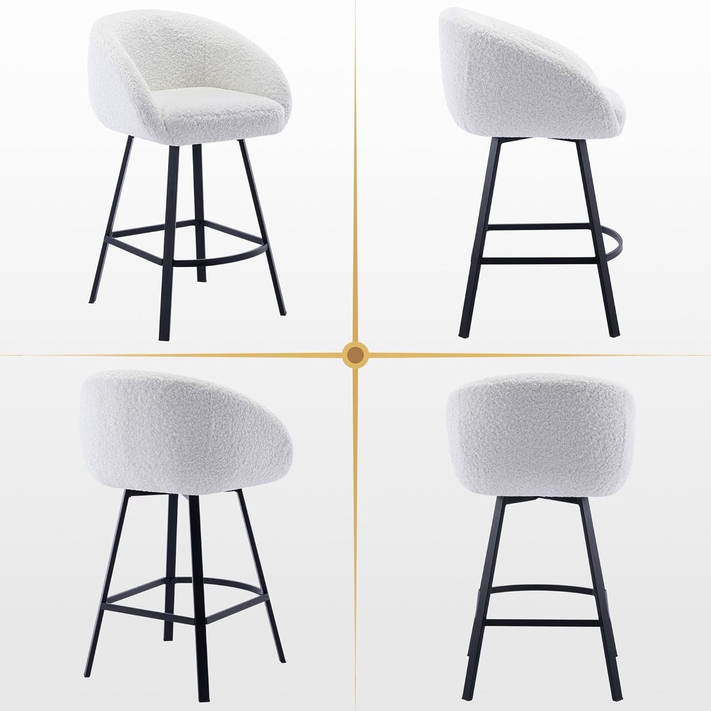 26 Inch Swivel Counter Stool White Sherpa Upholstered Bar Stool For Kitchen Counter
