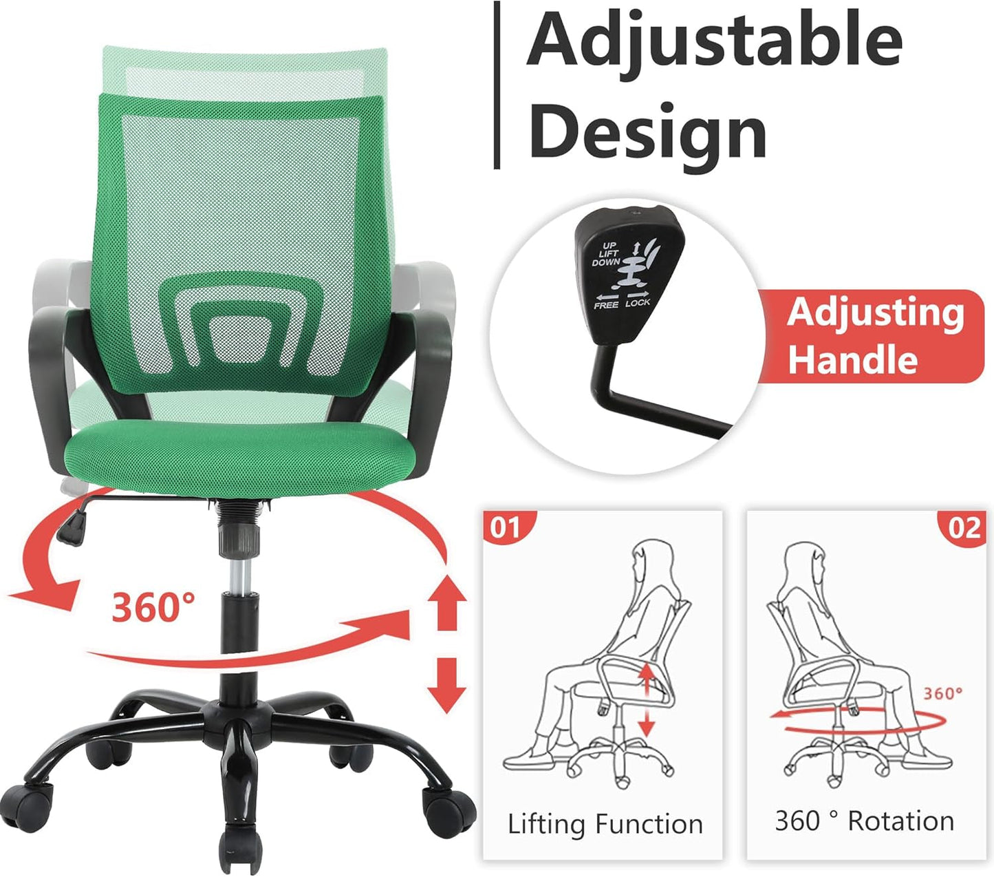 Ergonomic Green Office Chair With Adjustable Lumbar Support