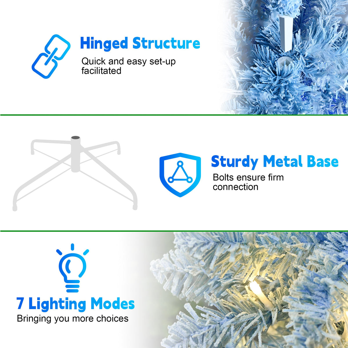 7FT Elegant Blue Gradient Flocked Christmas Tree