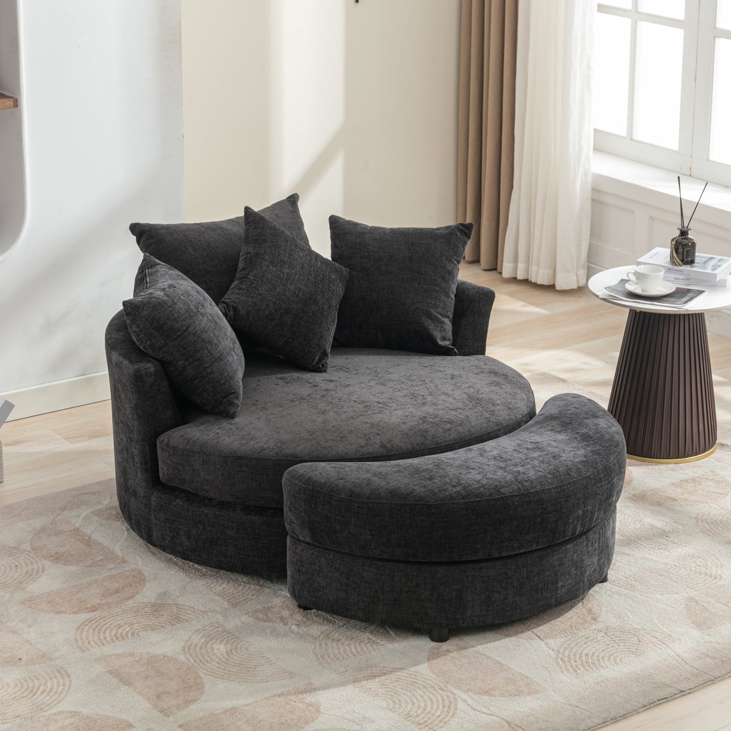 Orisfur 360° Swivel Accent Barrel Chair with Storage Ottoman