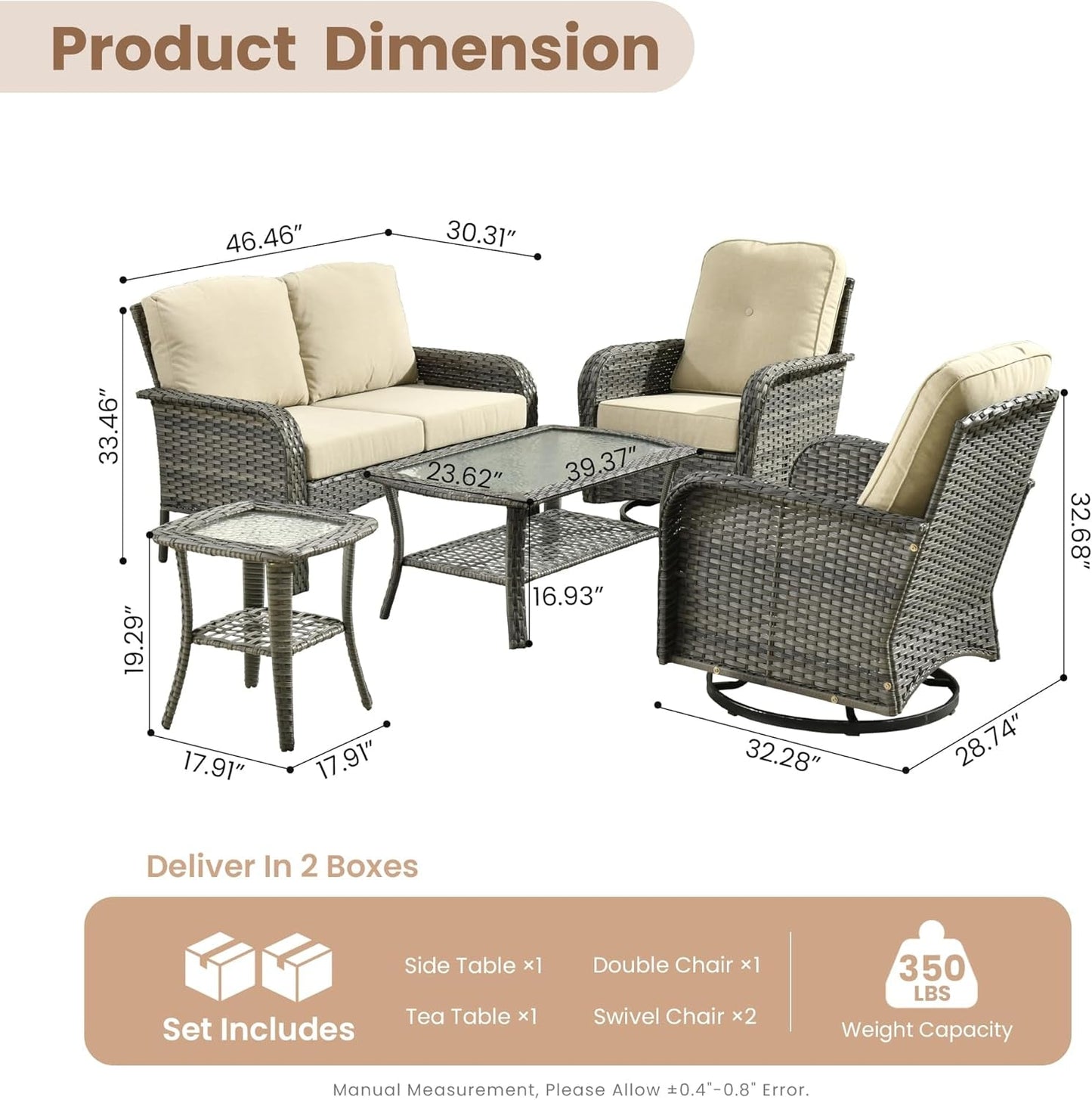 Beige All Weather Wicker Patio Furniture Conversation Set