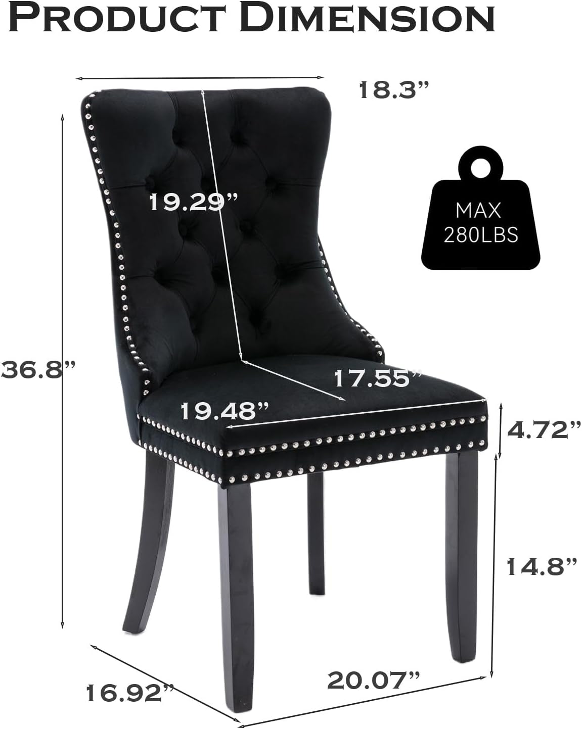 Black Velvet Dining Chairs Set Of 4 With Nailhead Trim