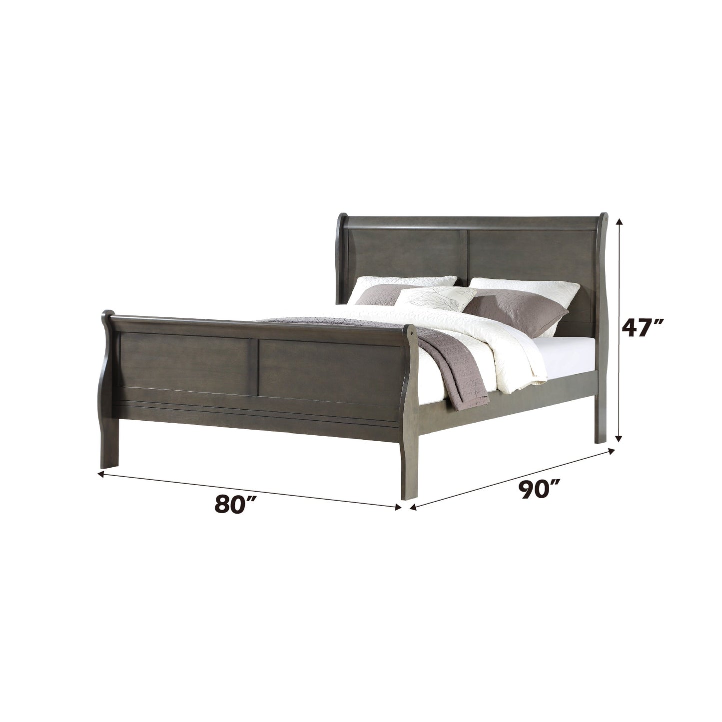 Louis Philippe Dark Gray Finish 2PCS Bedroom Set (E. King)