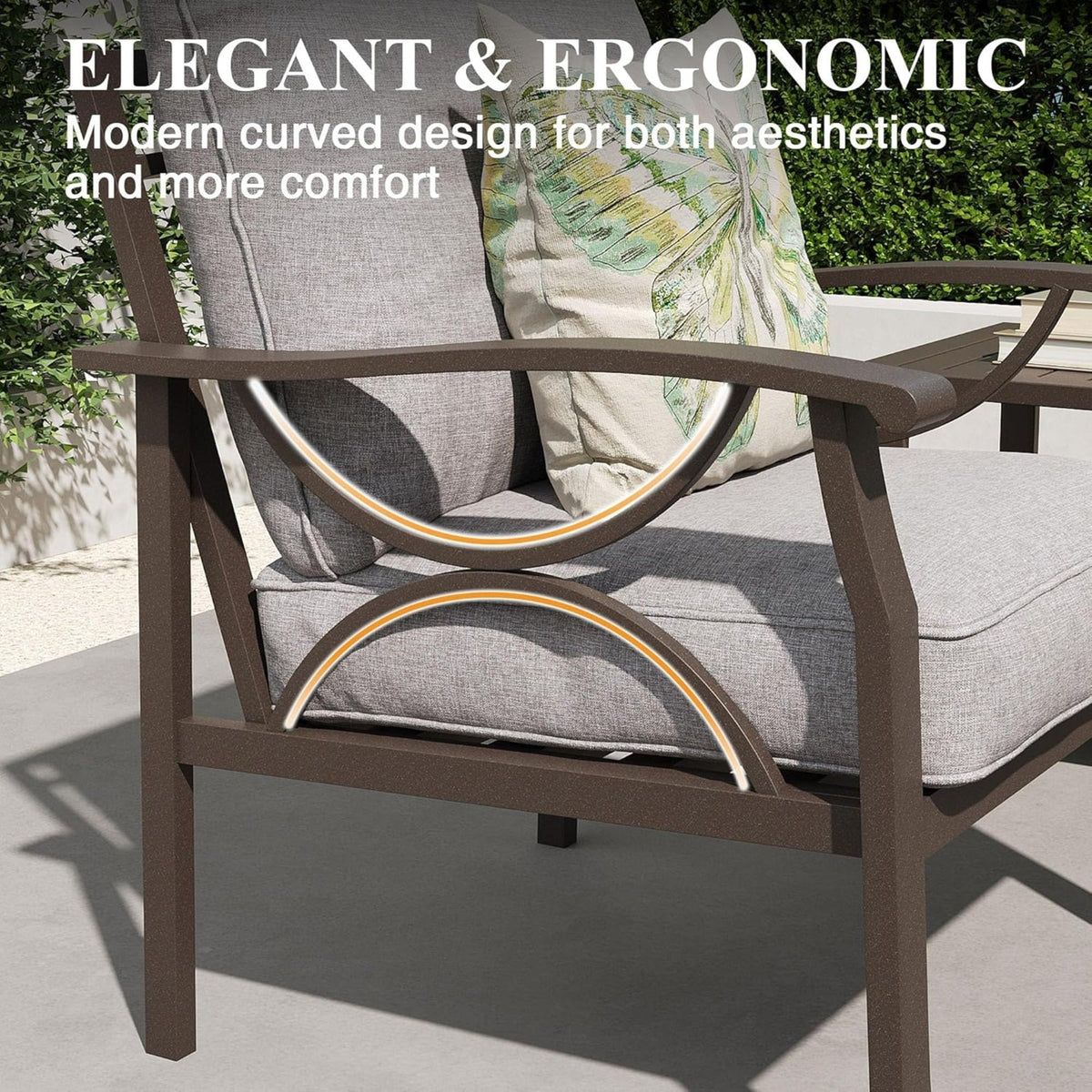 70” All-Weather Metal 3-Seat Patio Sofa, Khaki Frame
