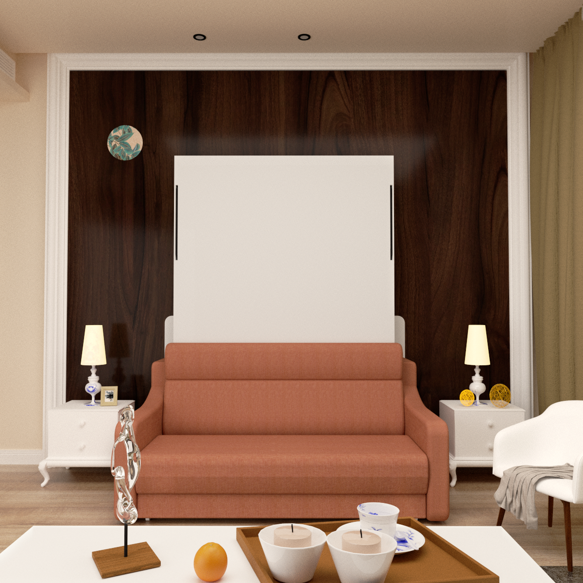 Vertical Murphy Bed with Sofa for Bedroom or Guestroom
