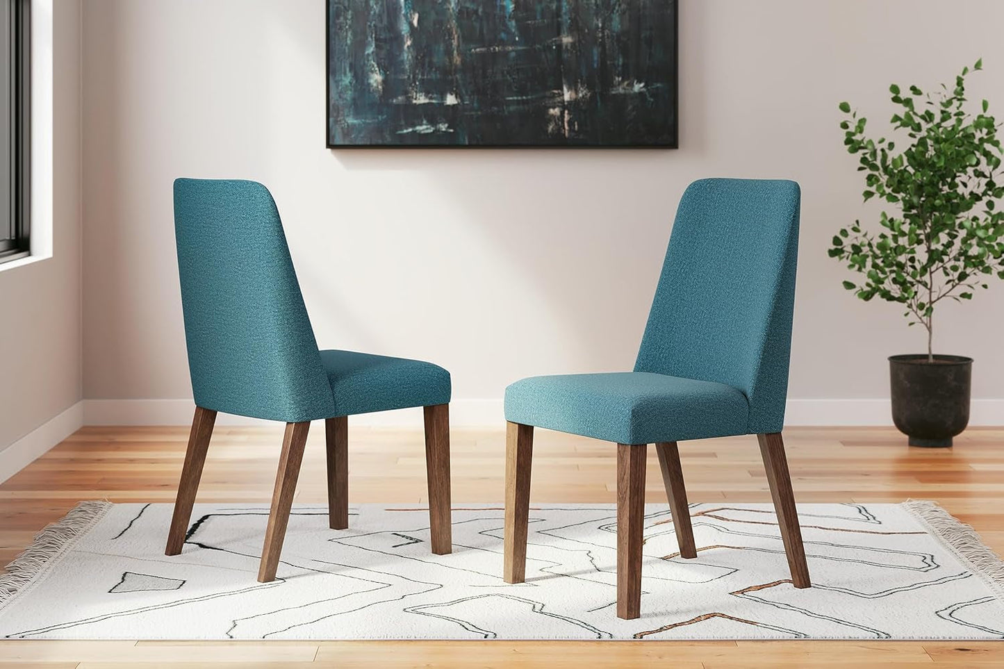 Upholstered Side Chair Set Blue And Brown Foam Cushioned
