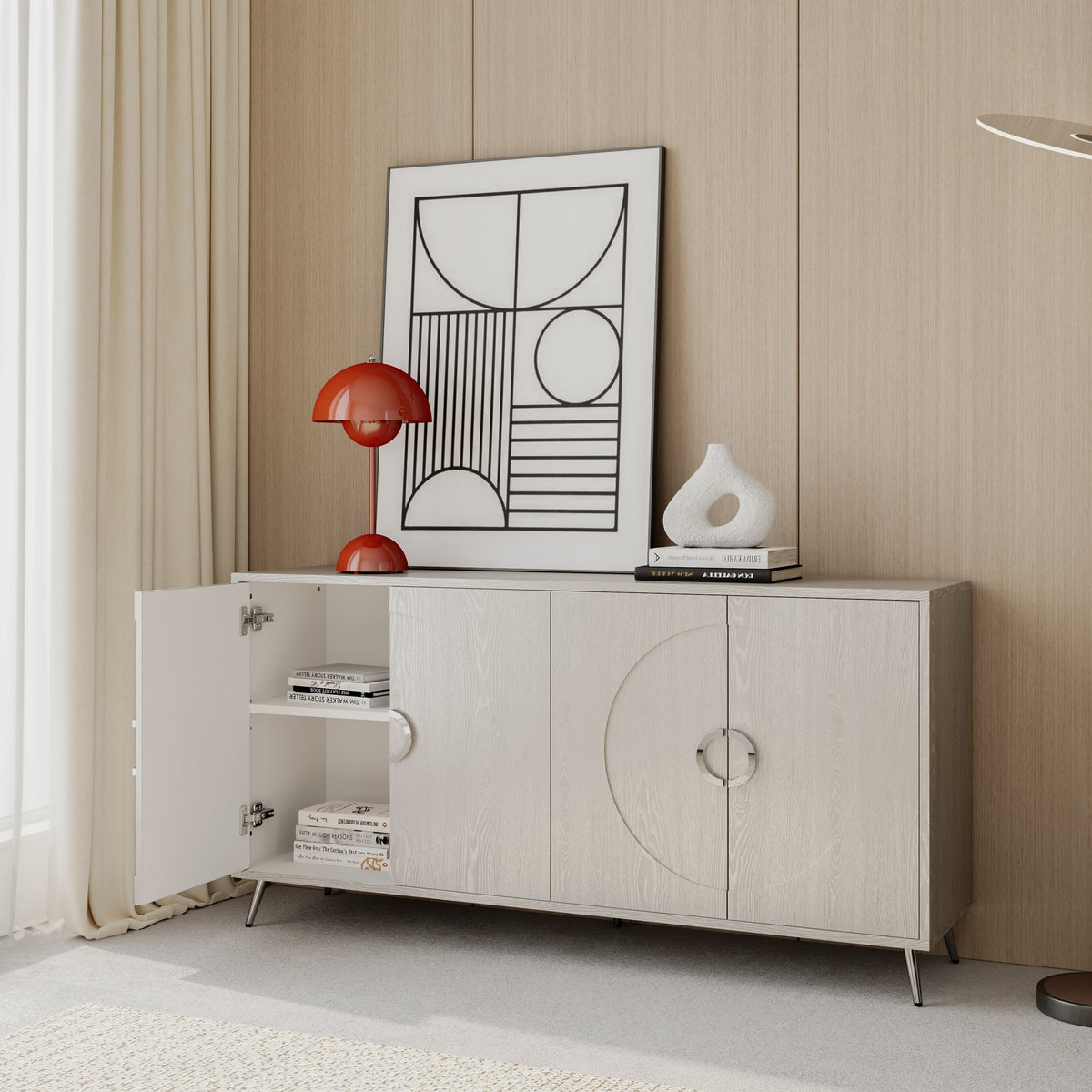 Modern Lacquered 4 Door Wooden Cabinet Sideboard