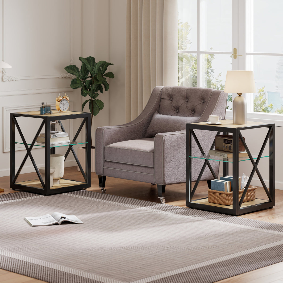 Set of 2 Modern End Table Nightstand for Bedroom & Living Room