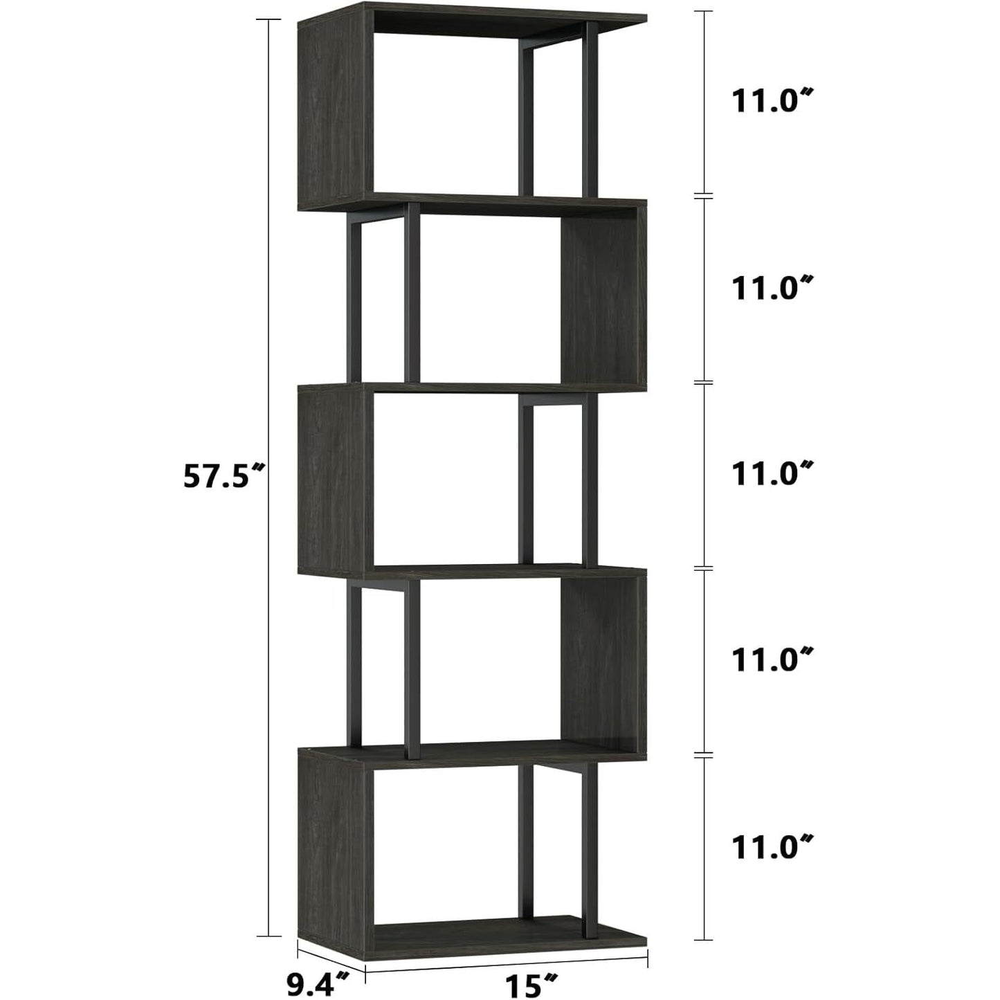 6 Tier Bookshelf Oak Finish Modern Storage Display