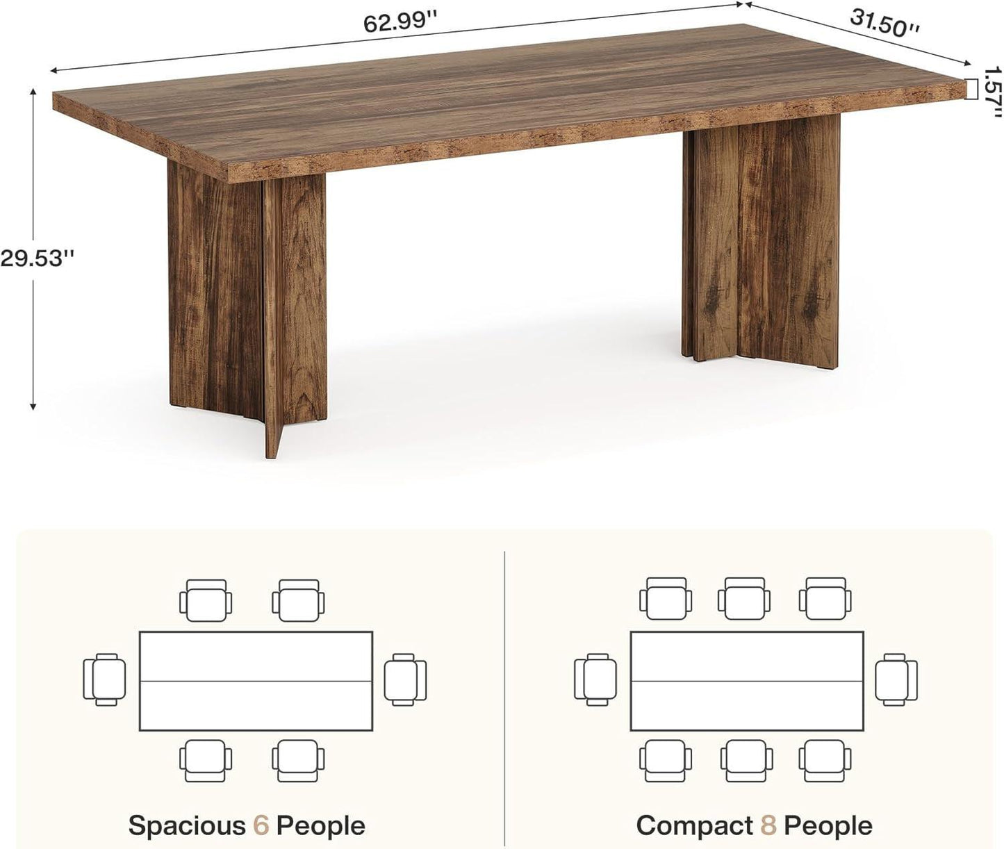 63 Inch Farmhouse Dining Table Vintage Brown Elegant