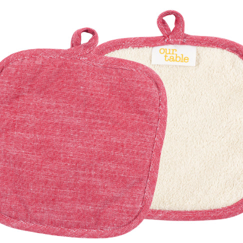 Strada Set of 2 Chambray Pot Holders - 8" x 8"