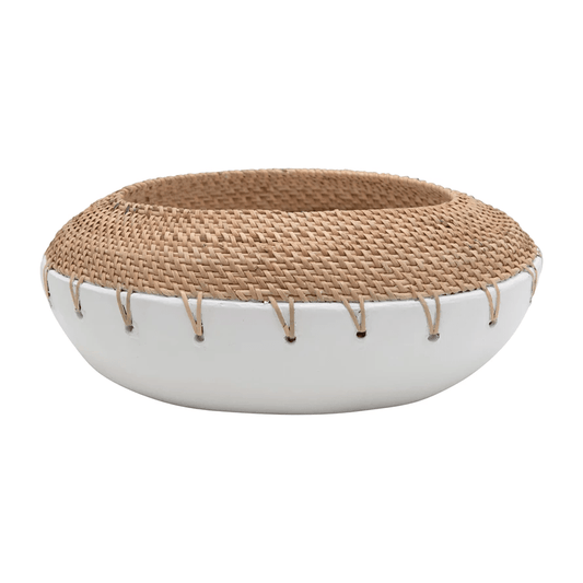 Benton Terracotta Planter with Hand-Woven Rattan Stitching