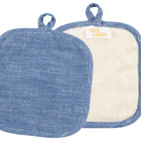 Strada Set of 2 Chambray Pot Holders - 8" x 8"
