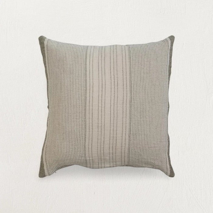 Everett Cotton Pillow Cover, Grey & Green Stripes