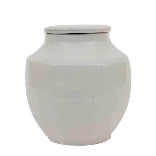 Terracotta Cachepot Jar in White Glaze, Short