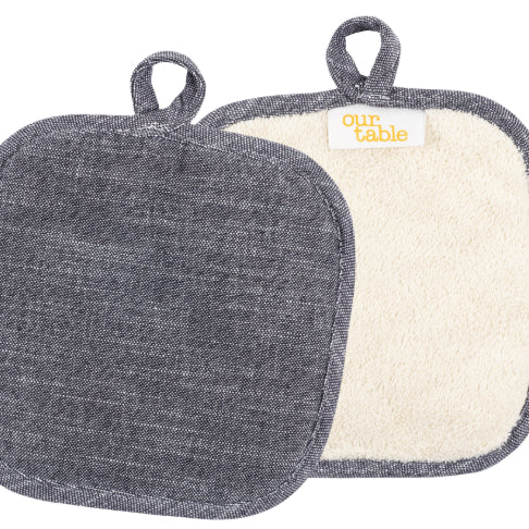 Strada Set of 2 Chambray Pot Holders - 8" x 8"