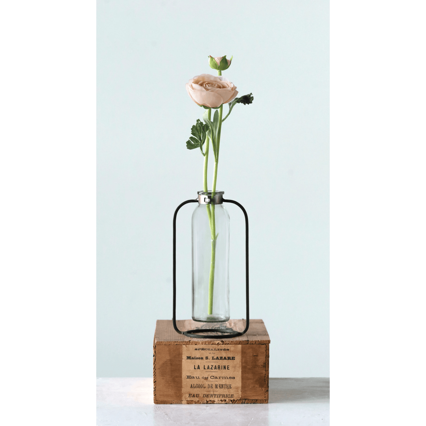 Glass Bud Vase in Metal Stand