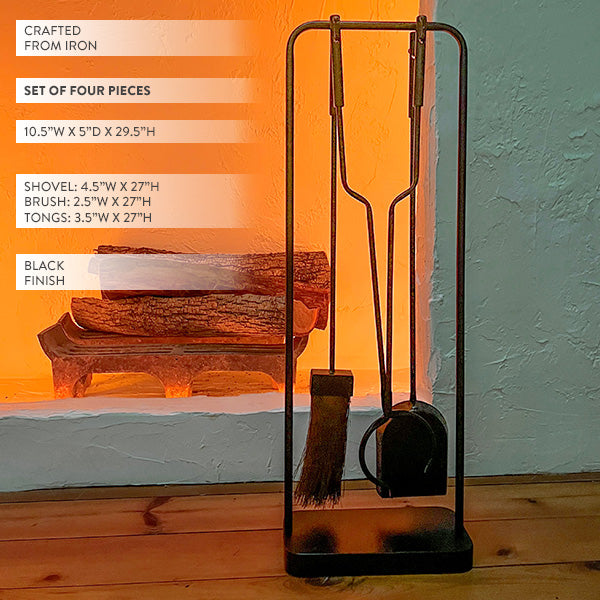 Black Iron Fireplace Tool Set with Shovel Brush Tongs