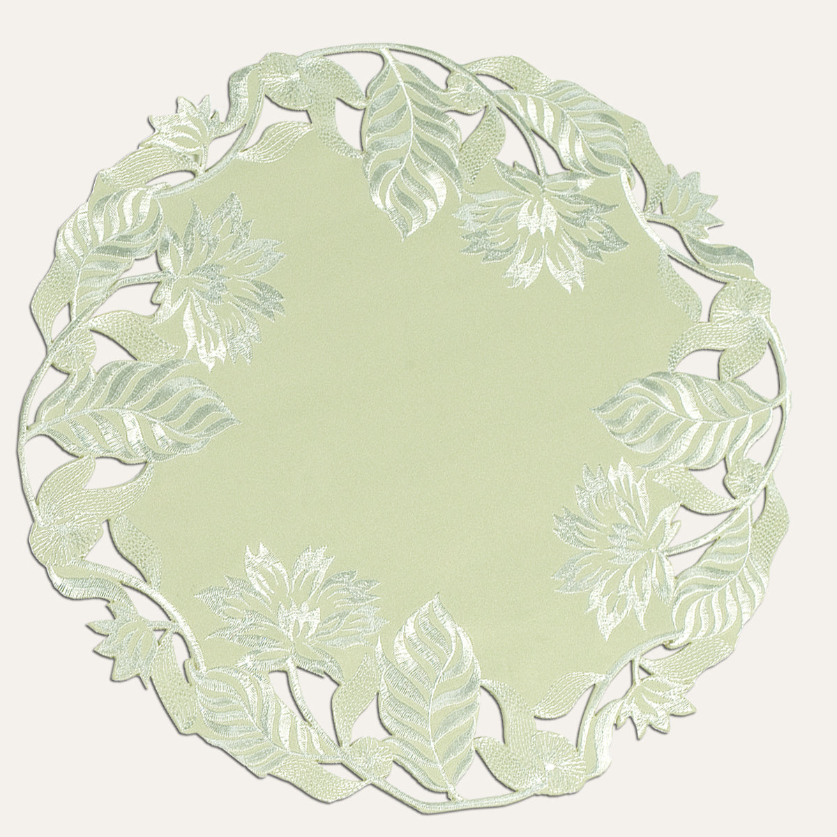 Linen Placemat Doilies - Light Green Round Embroidered Table Mats for Dining