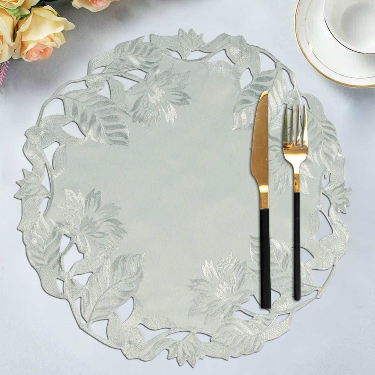 Linen Placemat Doilies - Round Gray Table Mats for Rustic Dining Table Protection