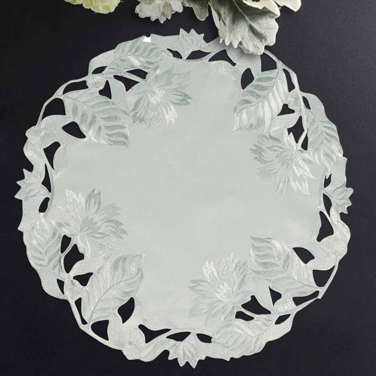 Linen Placemat Doilies - Round Gray Table Mats for Rustic Dining Table Protection