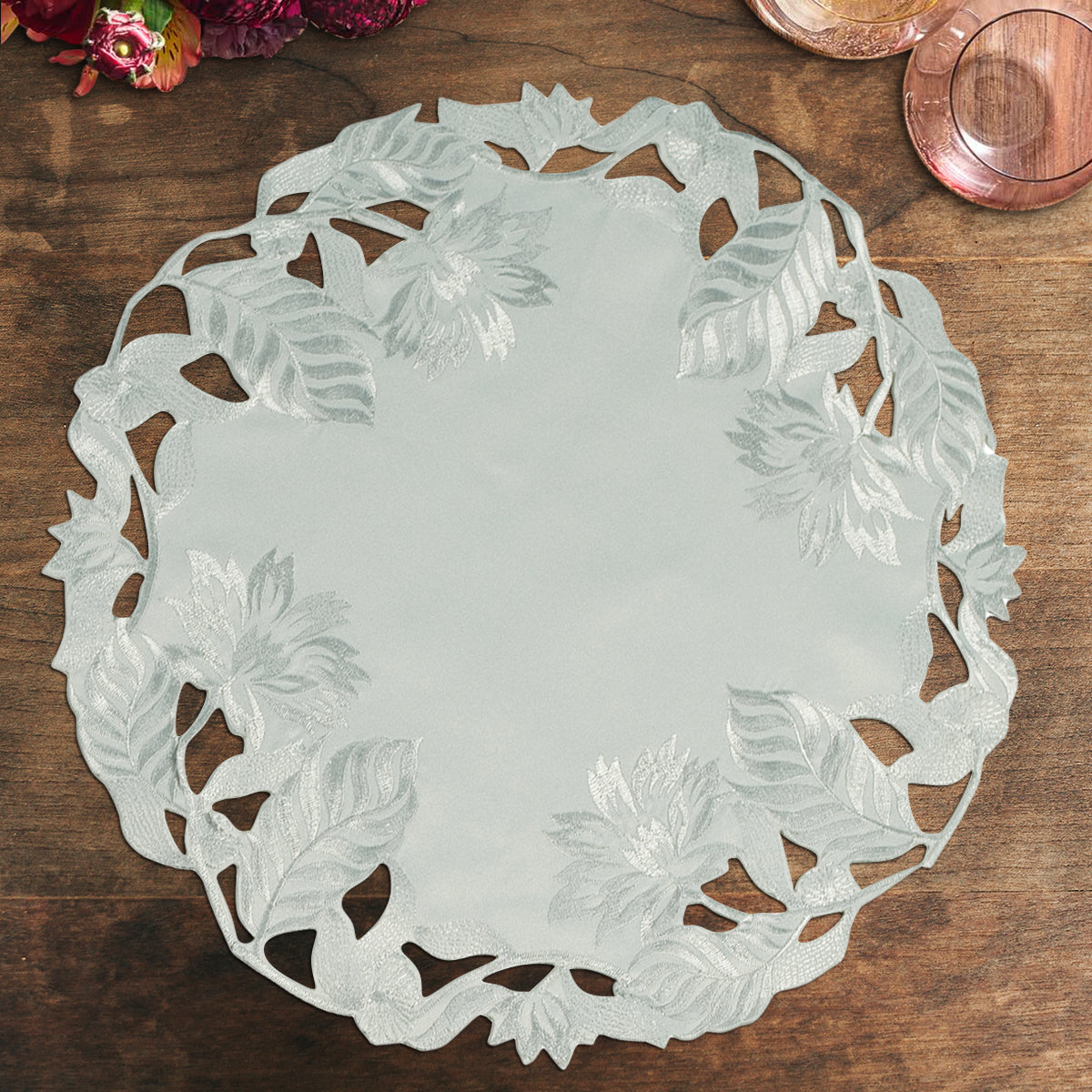 Linen Placemat Doilies - Round Gray Table Mats for Rustic Dining Table Protection